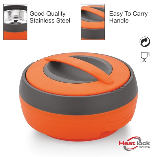 Asian Cosmos Inner Steel Casserole, 1000 ml, Orange|PU Insulated| BPA Free | Odour Proof| Food Grade | Easy to Carry | Easy to Store | Ideal for Chapatti | Roti | Serving Casserole