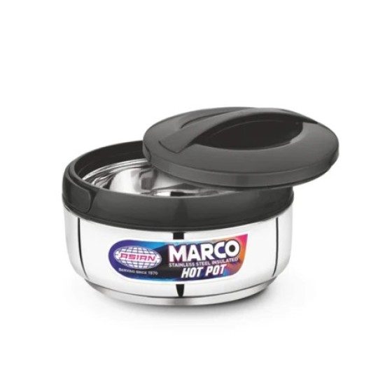 Asian Marco Stainless Steel Insulated N DELUX Hot Pot, Set Of 3Pcs (800ML, 1200ML. 1800ML) - SILVER & BLACK