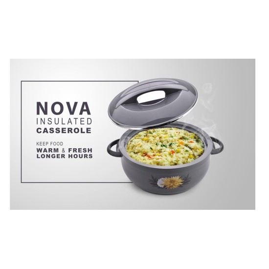 Asian Nova Inner Steel Casserole, 1600 ml, GREY |PU Insulated| BPA Free | Odour Proof| Food Grade | Easy to Carry | Easy to Store | Ideal for Chapatti | Roti | Serving Casserole