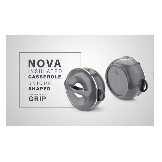 Asian Nova Inner Steel Casserole, 1600 ml, GREY |PU Insulated| BPA Free | Odour Proof| Food Grade | Easy to Carry | Easy to Store | Ideal for Chapatti | Roti | Serving Casserole