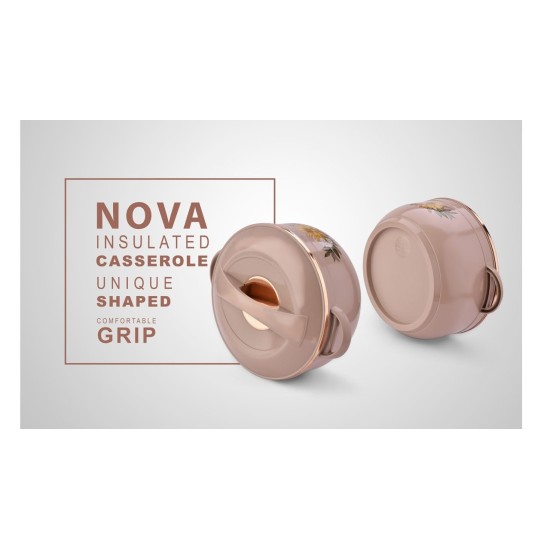 Asian Nova Inner Steel Casserole, 1600 ml, Rose Beige |PU Insulated| BPA Free | Odour Proof| Food Grade | Easy to Carry | Easy to Store | Ideal for Chapatti | Roti | Serving Casserole