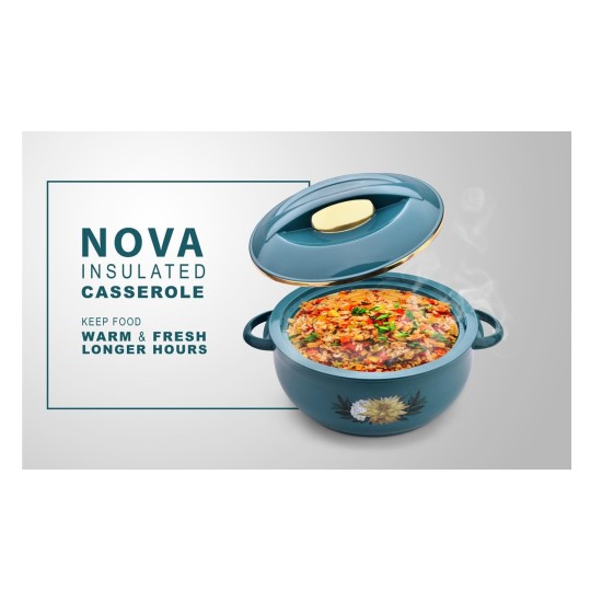 Asian Nova Inner Steel Casserole, 2500 ml, Blue |PU Insulated| BPA Free | Odour Proof| Food Grade | Easy to Carry | Easy to Store | Ideal for Chapatti | Roti | Serving Casserole