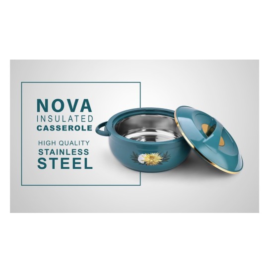 Asian Nova Inner Steel Casserole, 2500 ml, Blue |PU Insulated| BPA Free | Odour Proof| Food Grade | Easy to Carry | Easy to Store | Ideal for Chapatti | Roti | Serving Casserole