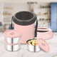 ASIAN Wonder Meal Hot Lunch Box SR. Set of 3 (700 ML) Pink Color (Stainless Steel)