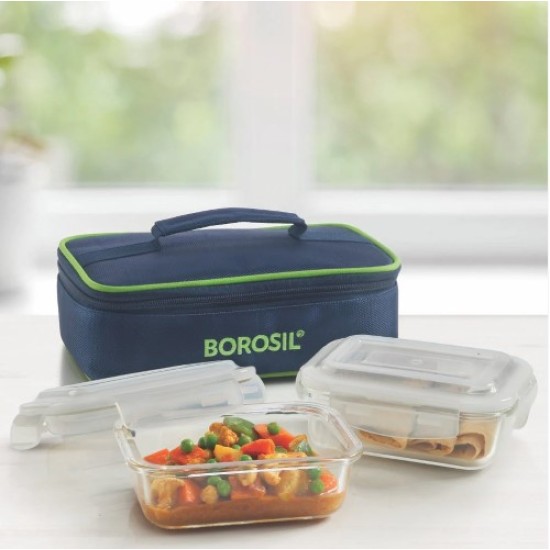 Borosil Blue Glass Lunchbox, Rectangular