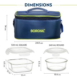 Borosil Klip n Store Universal Lunchbox | Set of 4 (320ml x 2 Square + 240ml x 2 Round), Borosilicate Glass | Microwave & Dishwasher Safe, Leakproof | Tiffin for Office/School/College | Transparent