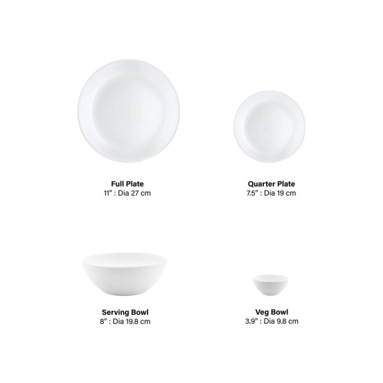 Larah by Borosil Orbit Series 19 Pieces Opalware Dinner Set, Opal Glass Dinner Plates & Bowls, Crockery Set for Dining (White)