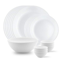 Larah by Borosil Orbit Series 19 Pieces Opalware Dinner Set, Opal Glass Dinner Plates & Bowls, Crockery Set for Dining (White)