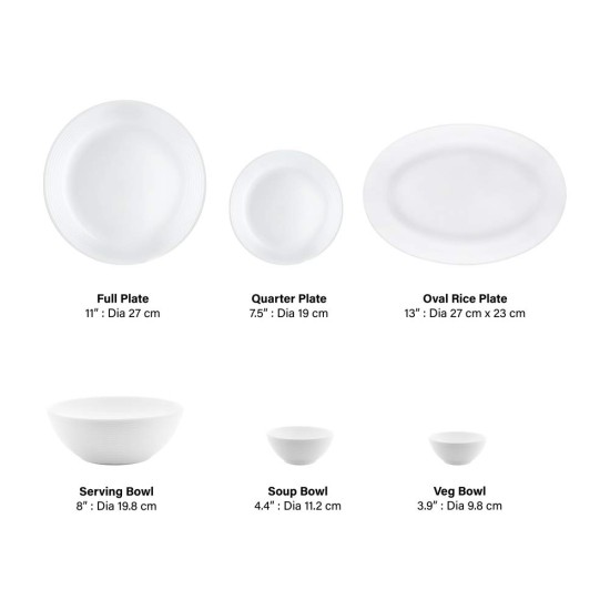 Larah by Borosil Orbit Series Plainware Opalware Dinner Set | 27 Piece for Family of 6 | Microwave & Dishwasher Safe | Bone-Ash Free | Crockery Set for Dining & Gifting | Plates & Bowls | White