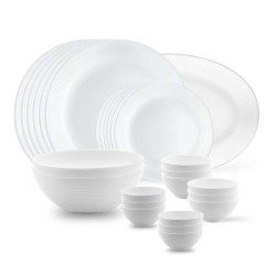 Larah by Borosil Orbit Series Plainware Opalware Dinner Set | 27 Piece for Family of 6 | Microwave & Dishwasher Safe | Bone-Ash Free | Crockery Set for Dining & Gifting | Plates & Bowls | White