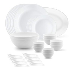 Larah by Borosil Orbit Series Opalware Dinnerset | 33 Pieces for Family of 6 | Microwave & Dishwasher Safe | Bone-Ash Free, Crockery Set for Dining & Gifting | Plates & Bowls, White