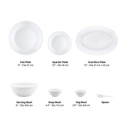 Larah by Borosil Orbit Series Opalware Dinnerset | 33 Pieces for Family of 6 | Microwave & Dishwasher Safe | Bone-Ash Free, Crockery Set for Dining & Gifting | Plates & Bowls, White