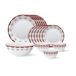 Larah By Borosil -Floral Tiara Series, Royal Brown, 19 Pcs, Opalware Dinner Set, White