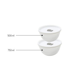 Larah by BOROSIL Opalware Solid Mixing Bowl with Lid - 500ml, 750ml, Set of 2, White