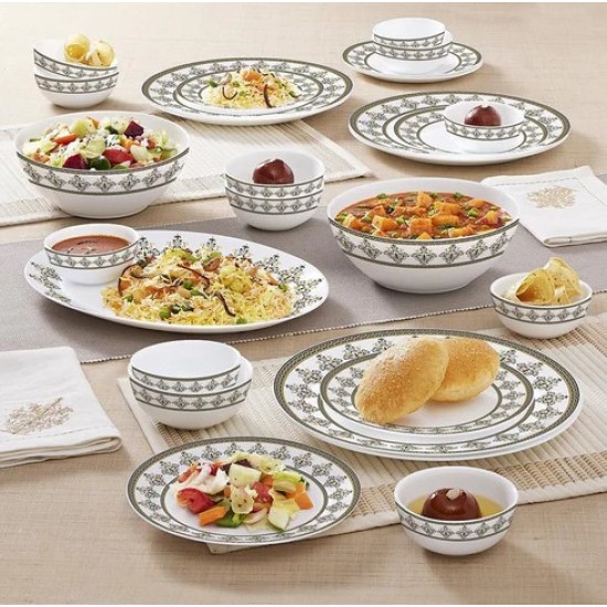 Borosil - Kohinoor Series Syrah Opalware Dinner Set | White | Set of 27 Pcs