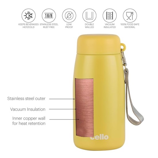 cello Mom Stainless Steel, Double Walled, Vacusteel Water Flask 350 ml