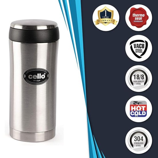 Cello My Cup Stainless Steel Water Bottle 350ml- Silver