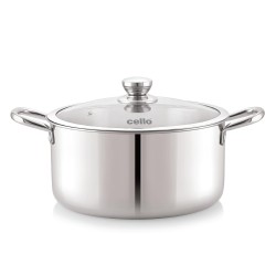 CELLOTri-Ply 28 cm Stainless Steel Cookware Casserole, 8.3 LTR | Tri-Ply Bottom Casserole with Glass Lid | Induction and Gas Stove Friendly | for Biryani/Pulao/Halwa/Curries | Silver