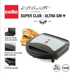 CELLO Super Club : Ultra GM Plus 750 Watt Sandwich Maker with Non-Stick Grill Plates