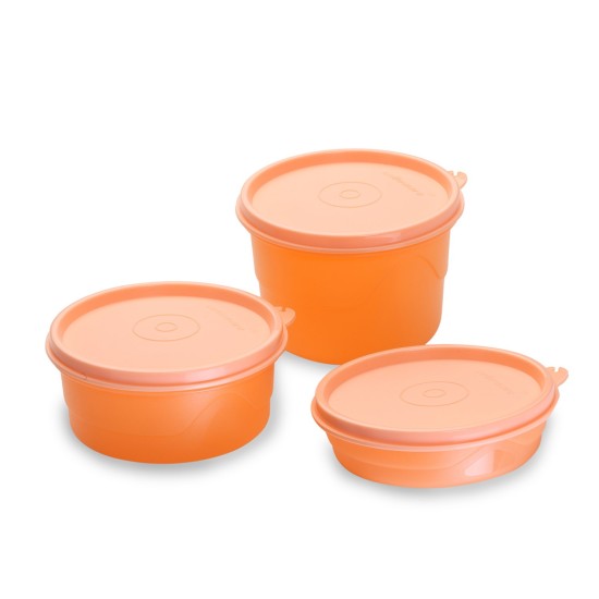 Cello MF Club Polypropylene Container | Airtight Container | Easy to Carry & Food Grade Plastic | Dishwasher & Microwave Safe | Set of 3, Peach