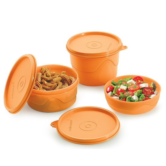 Cello MF Club Polypropylene Container | Airtight Container | Easy to Carry & Food Grade Plastic | Dishwasher & Microwave Safe | Set of 3, Peach