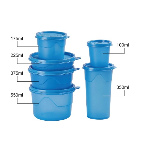 Cello MF Club Plastic Container | Airtight Container | Easy to Carry & Food Grade Plastic | Dishwasher & Microwave Safe | Set of 6