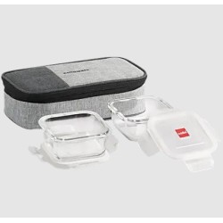 Cello Lunch Box - Delighta, Borosilicate Glass, Square, Clear, With Jacket, Microwave Safe, 320 ml (Set of 2)