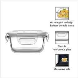 Cello Lunch Box - Delighta, Borosilicate Glass, Square, Clear, With Jacket, Microwave Safe, 320 ml (Set of 2)