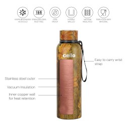 Cello Duro Tuff Steel Series- Duro Deezee Kent Double Walled Stainless Steel Water Bottle with Durable DTP Coating, 900ml, Copper