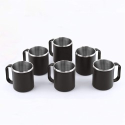 CELLOExpresso PP Plastic Mug Set with Stainless Steel Inner, Hot and Cold, 6pcs, Carbon Black