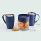 CELLO Glorious Gift Set | Storage Jar with Stylish Mugs | Airtight Jar & Wide Mouth | Dishwasher Safe | 3 Unit, Midnight Blue