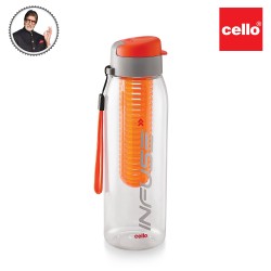 CELLO Infuse Plastic Water Bottle | Detox Bottle with Infuser Chamber | Leakproof Plastic Bottle with Wide Mouth Opening | Ideal for Gym, Office, Travel | 800ml, Orange