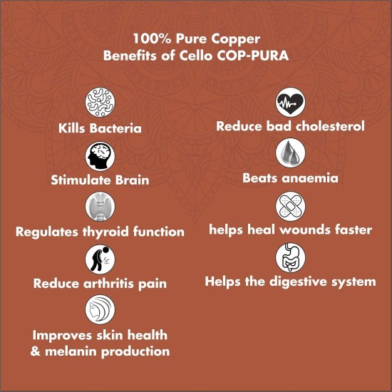 CELLO Copper Matka- Ayurveda Inspired |BPA free and non toxic with pure copper |Long lasting and leak proof | Supports Digestive & Liver Health | Helps Enhance Immunity | Used only for water | 5000ml | Copper, Set of 1