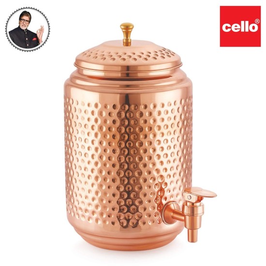 CELLO Copper Matka- Ayurveda Inspired |BPA free and non toxic with pure copper |Long lasting and leak proof | Supports Digestive & Liver Health | Helps Enhance Immunity | Used only for water | 5000ml | Copper, Set of 1