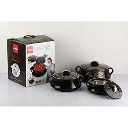 Cello Midas Insulated Hot Pot 3 pc Casserole Gift Set (500+1000+1500, Black)