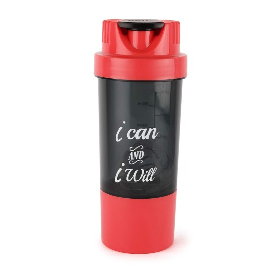 Cello Plastic My Shake Sipper Shaker Blender Bottles for Protein Shake, Gym/Leak Proof, BPA Free Wide Mouth Shake Mixer Bottle with Storage Container, Stainless Steel Blender Ball (700 ml, Red)