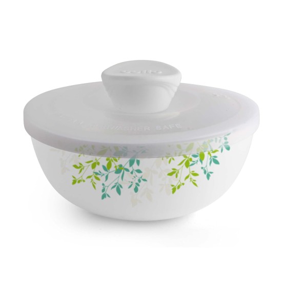 CELLO Opalware Green Orchard Mixing Bowls with Lid (500ml, 1000ml, 1500ml), 3 Units, White