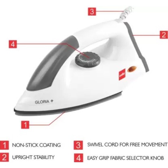 CELLO Plug N Press Gloria Plus 1000 W Dry Iron  (White)