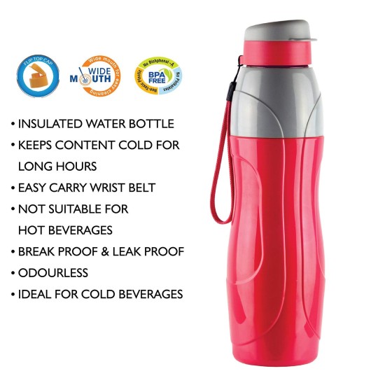 CELLO Puro Sports 900 | Plastic Water Bottle | Leak Proof & Handy and Durable | Set of 2 | 720 ml Each, Assorted