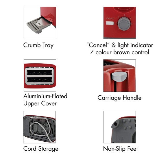 CELLO Quick 2 Slice Pop Up 300 Toaster (Red) 700 watts