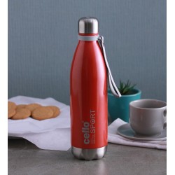 Cello Scout Stainless Steel Insulated Water Bottle with Wrist Strap | Double Walled Bottle | Leakproof | Ideal for Outdoor Activities, Office, Home & School, College | 500ml, Red