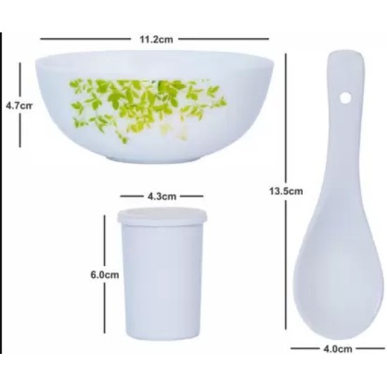 CELLO Opalware Soup Bowl Opalware Royal Set with Spoon & Salt & Pepper Pot  (Pack of 14, White)