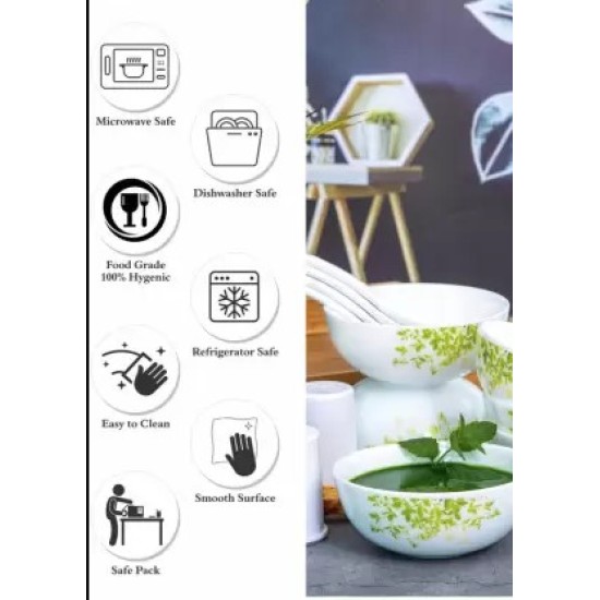 CELLO Opalware Soup Bowl Opalware Royal Set with Spoon & Salt & Pepper Pot  (Pack of 14, White)