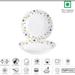 CELLO Soupy Noodle Set, Blooming Daisy, Set of 2, White, Half Plate  (Pack of 2)