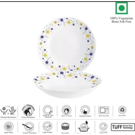 CELLO Soupy Noodle Set, Blooming Daisy, Set of 2, White, Half Plate  (Pack of 2)