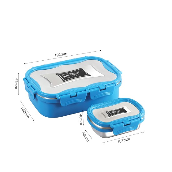 CELLO Thermo Click Medium Steel Insulated Lunch Box, Blue | Tiffin for Men & Women | Snacks Tiffin for Kids | Leak-Proof & Unbreakable Lid with 4 Sided Click Lock | Ideal for Office, School, College