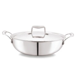 CELLO Tri-Ply 22 cm Stainless Steel Cookware Kadhai with Lid 2.2 LTR | Tri-Ply Bottom Kadhai with SS Lid | Induction and Gas Stove Friendly | Dishwasher Safe | Silver