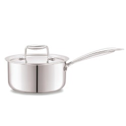 CELLO Tri-Ply 14 cm Stainless Steel Cookware Sauce Pan with Lid 1 LTR | Tri-Ply Bottom Sauce Pan with SS Lid | Induction and Gas Stove Friendly | Dishwasher Safe | Silver