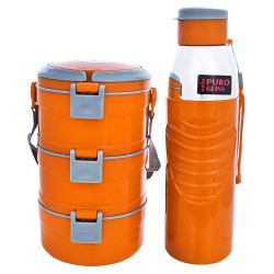 CELLO Zing Set of 2 Pieces Insulated Tiffin and Water Bottle (Orange)