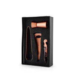 FnS 4 pcs Bar Tool Set in Rose Gold Finish with Box Packaging -Home Bartending Kit with Ice Tong, Peg Measure, Bottle Opener, Corkscrew